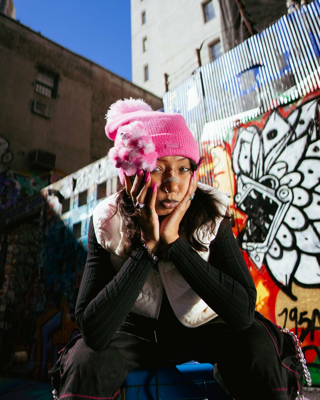Sprayground PINK LIL BEAR PUFF BEANIE