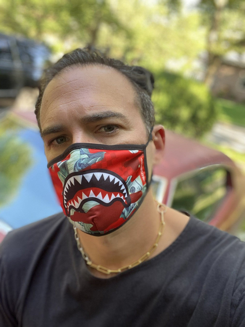 Sprayground ADULT MONEY CAMO (RED) FORM-FITTING FACE MASK