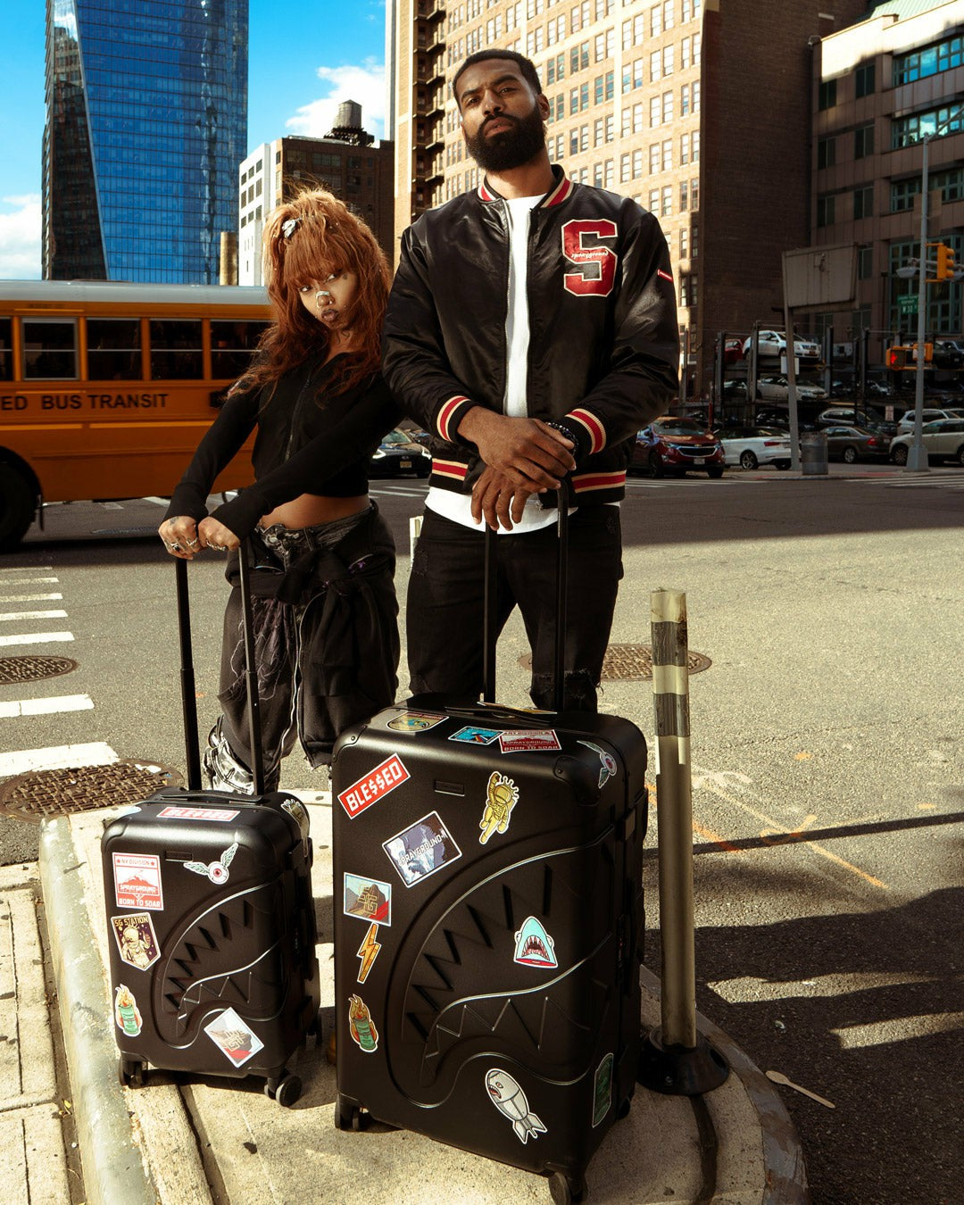 Sprayground THE JOURNEY BEGINS SHARKITECTURE CARRY-ON LUGGAGE BLACK WITH EXTRA STI