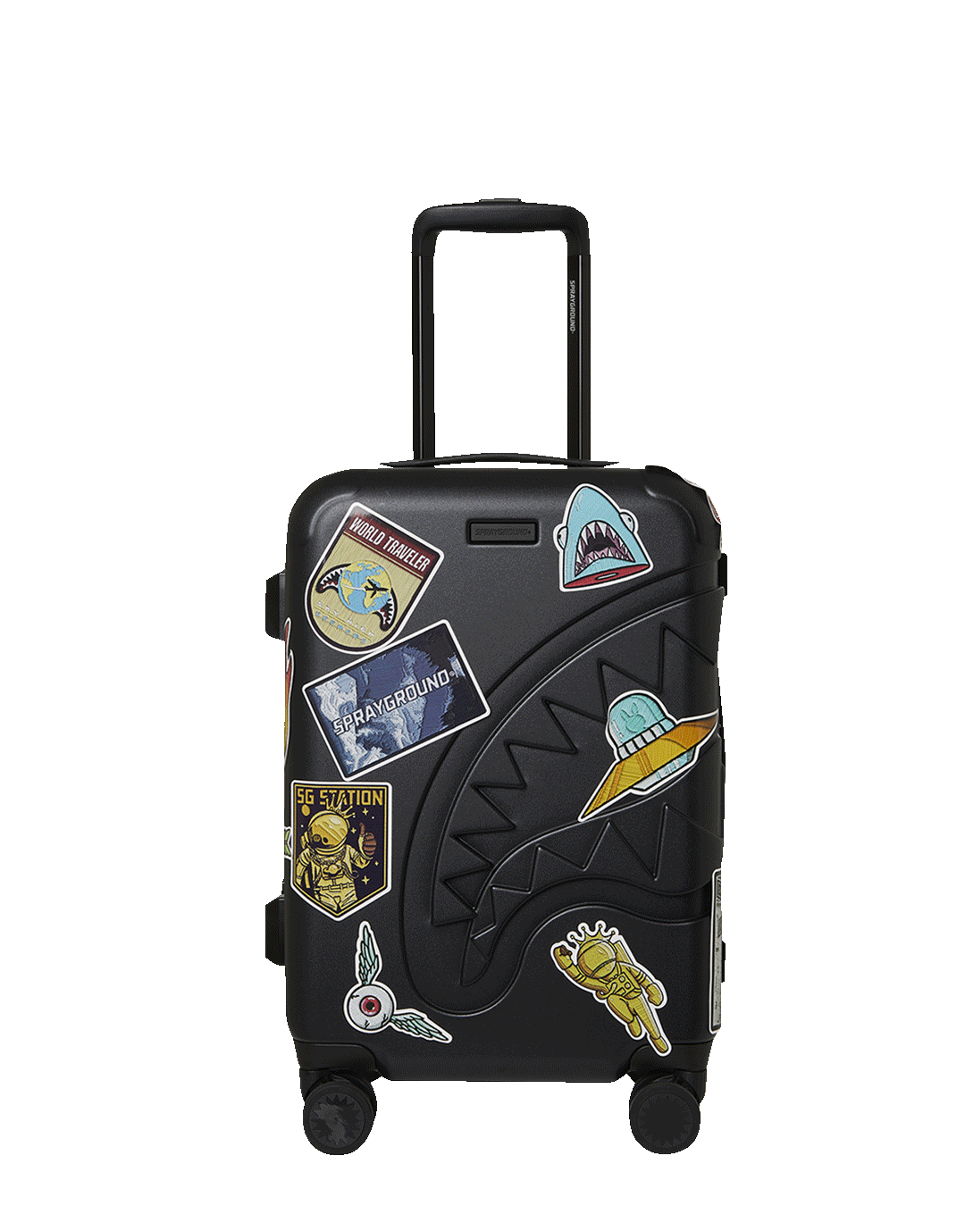 Sprayground THE JOURNEY BEGINS SHARKITECTURE CARRY-ON LUGGAGE BLACK WITH EXTRA STI