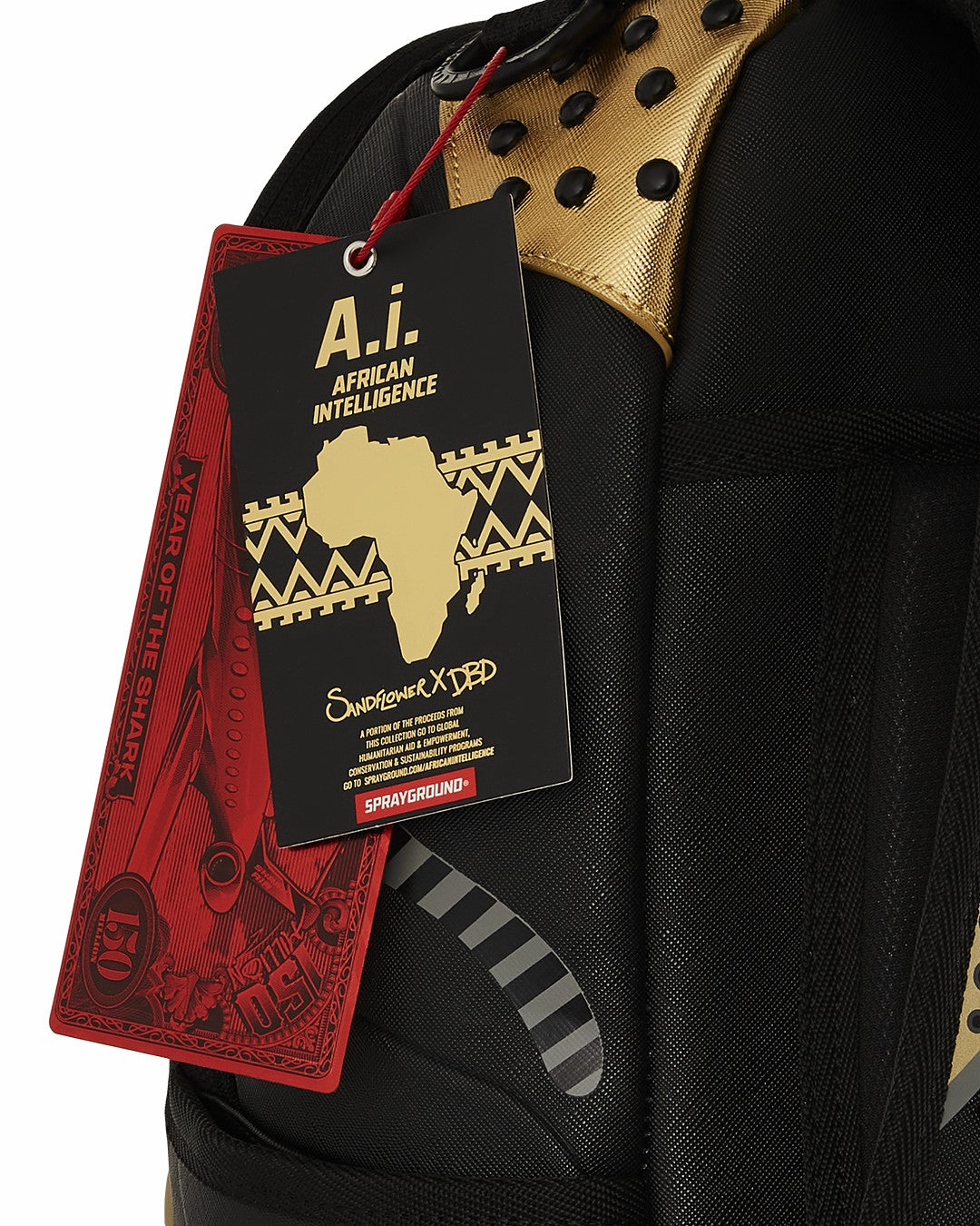 Sprayground A.I. AFRICAN INTELLIGENCE SHARKS OF THE GOLD OCEAN BACKPACK - SANDFLOW