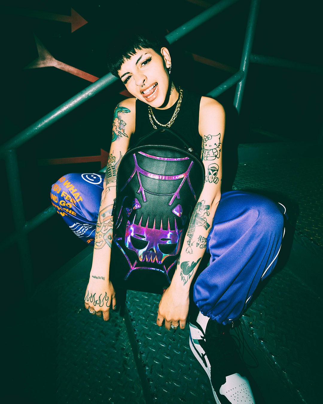 Sprayground CAZZU IRIDESCENT CUT & SEW SPIDER SKULL SHARK BACKPACK (DLXV)