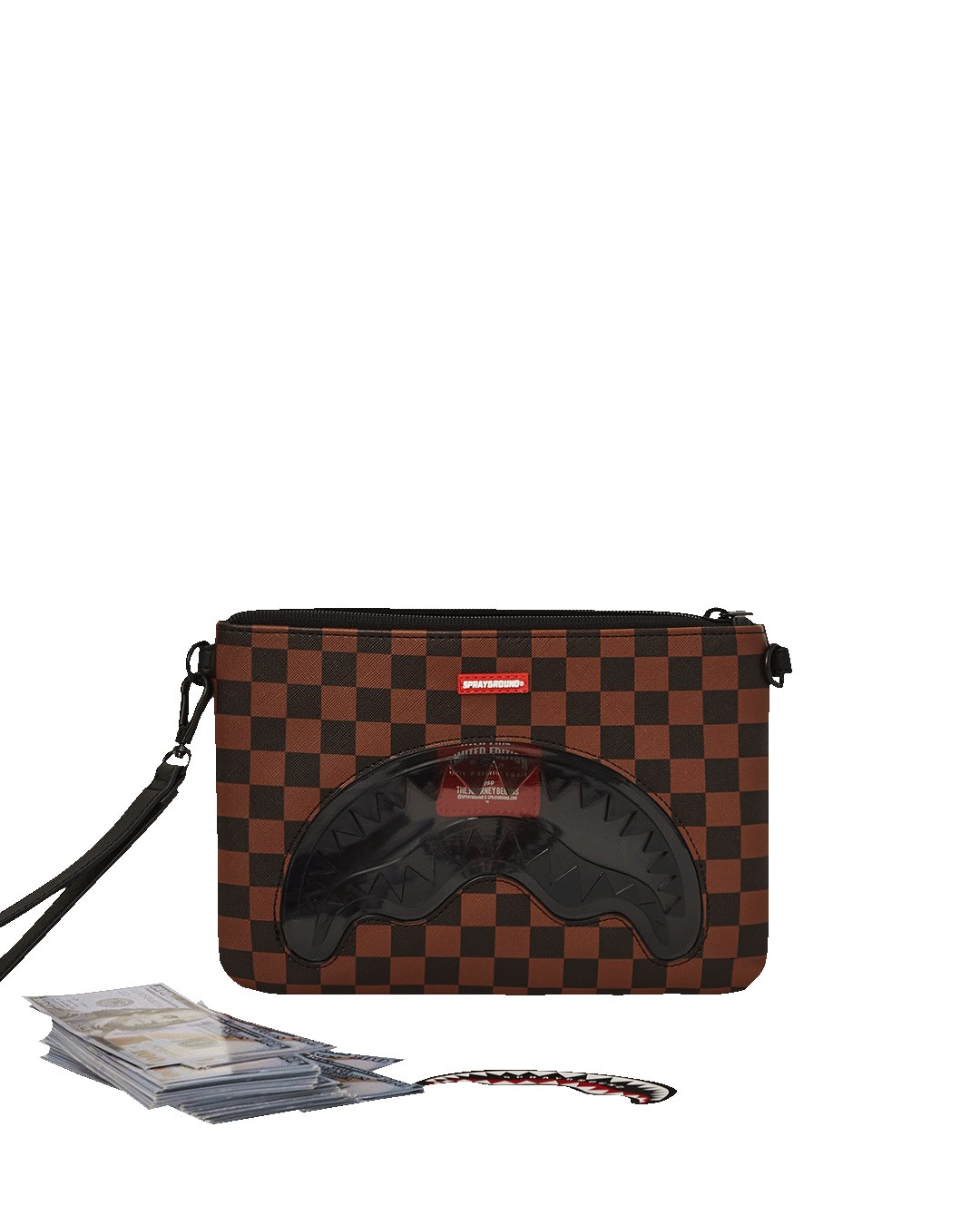 Sprayground SHARKS IN PARIS CLEAR FOR TAKEOFF CROSSOVER CLUTCH WITH STRAP