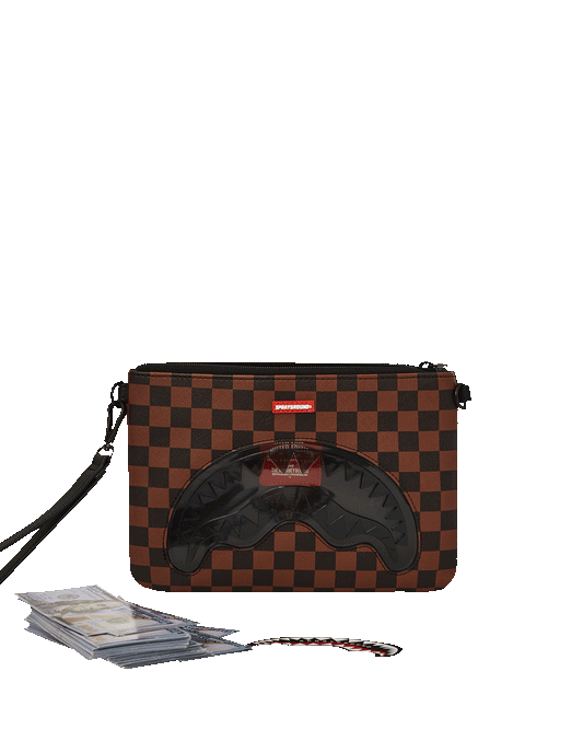 Sprayground SHARKS IN PARIS CLEAR FOR TAKEOFF CROSSOVER CLUTCH WITH STRAP