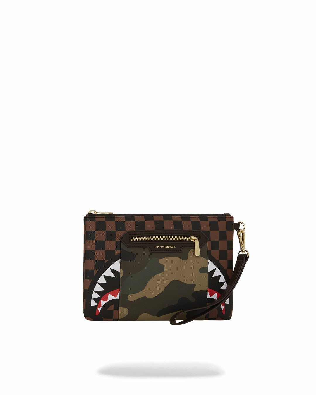 Sprayground EXTERIOR GOLD ZIP POCKET SHARKS IN PARIS CROSSOVER CLUTCH