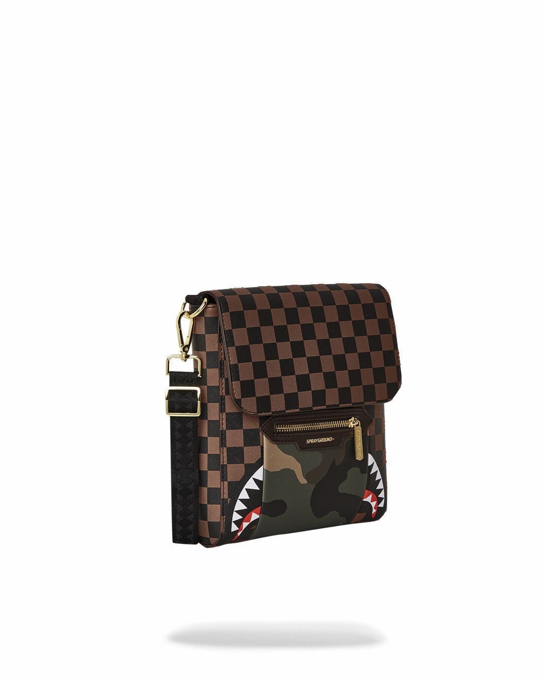 Sprayground EXTERIOR GOLD ZIP POCKET SHARKS IN PARIS MESSENGER SLING BAG