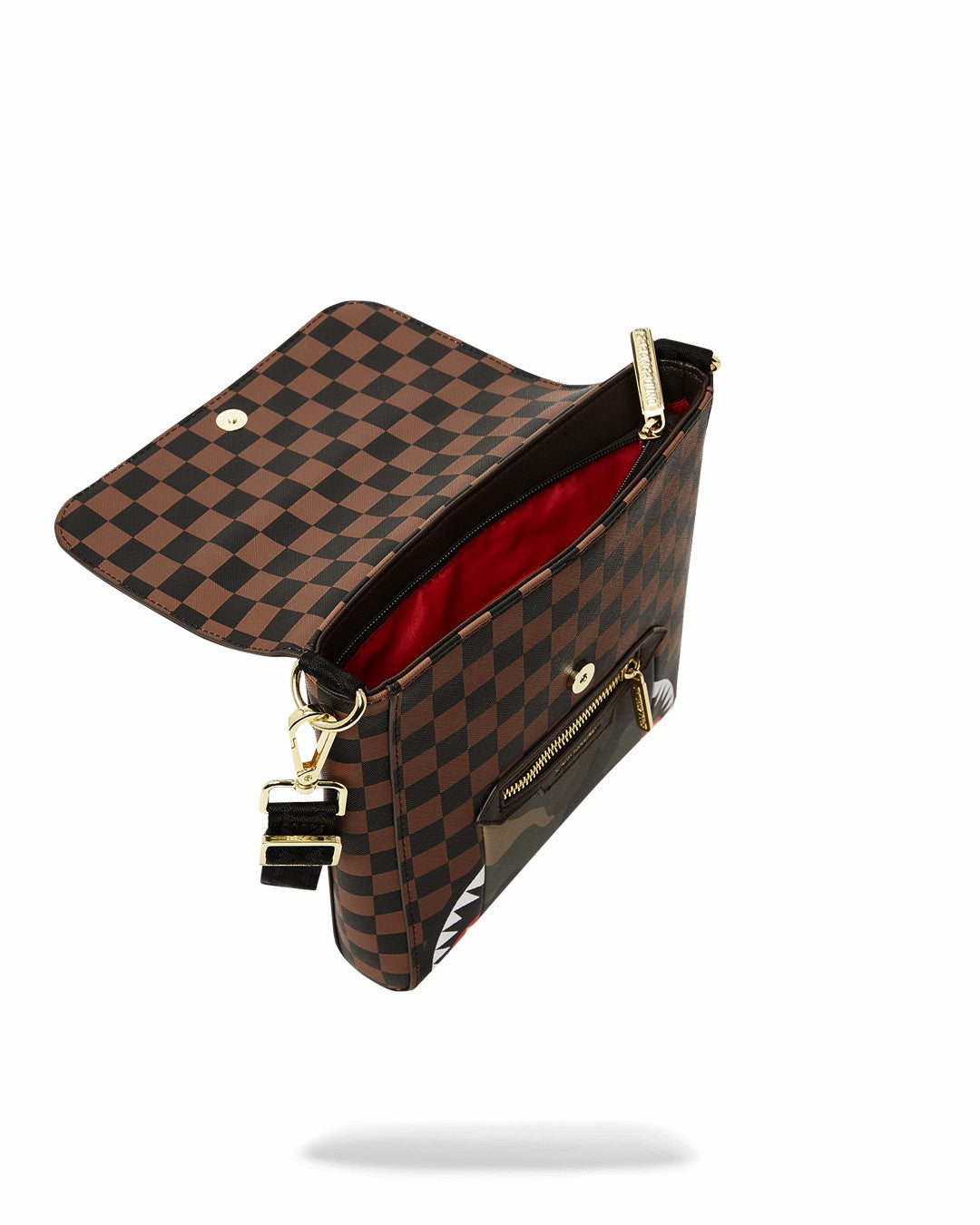 Sprayground EXTERIOR GOLD ZIP POCKET SHARKS IN PARIS MESSENGER SLING BAG