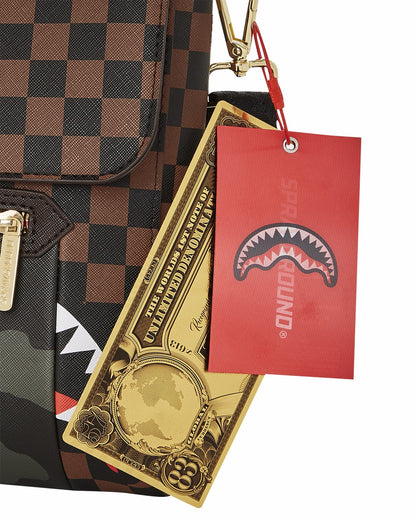 Sprayground EXTERIOR GOLD ZIP POCKET SHARKS IN PARIS MESSENGER SLING BAG