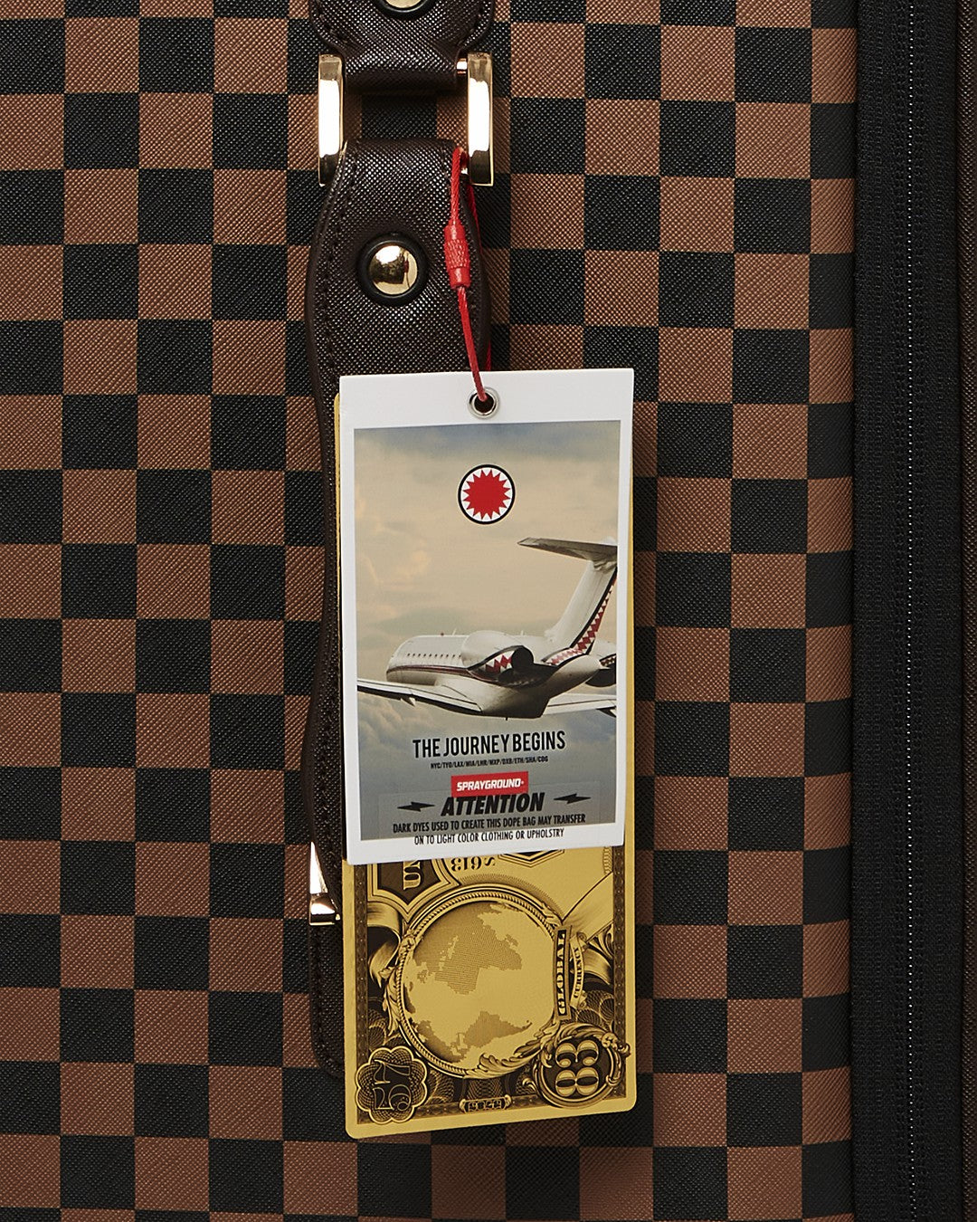 Sprayground EXTERIOR GOLD ZIP POCKET SHARKS IN PARIS JETSETTER CARRY-ON LUGGAGE