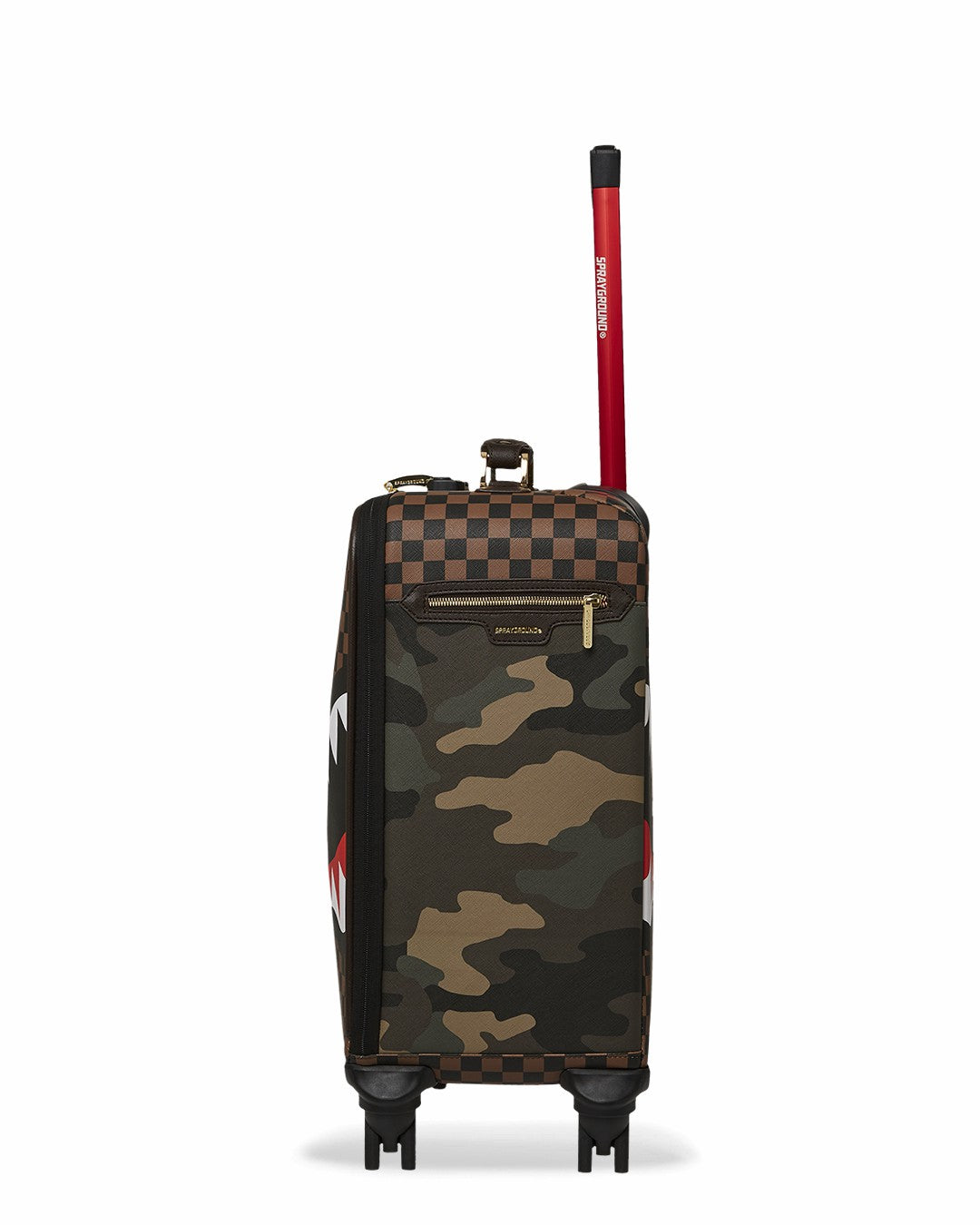 Sprayground EXTERIOR GOLD ZIP POCKET SHARKS IN PARIS JETSETTER CARRY-ON LUGGAGE