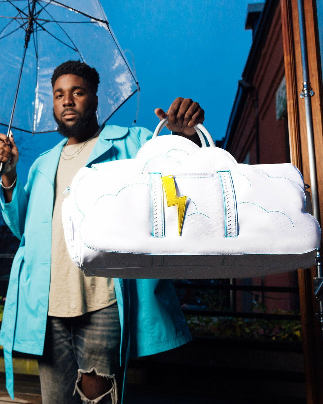 Sprayground CLOUDY WITH A CHANCE OF SHARK DUFFLE