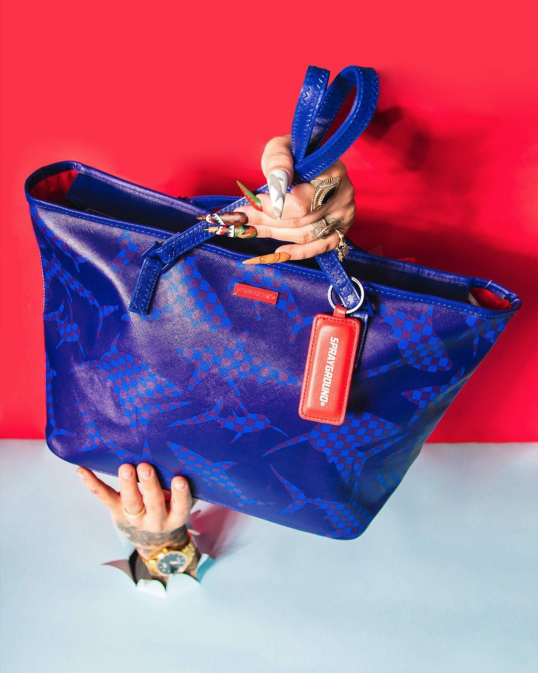 Sprayground SHARK CHECK (BLUE) TOTE