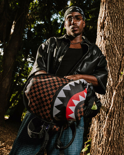 Sprayground NOOO WAY!!! A REVERSIBLE BACKPACK - PURPLE VELOUR TO OG SHARKS IN PARI