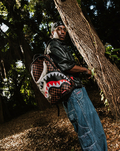 Sprayground NOOO WAY!!! A REVERSIBLE BACKPACK - PURPLE VELOUR TO OG SHARKS IN PARI
